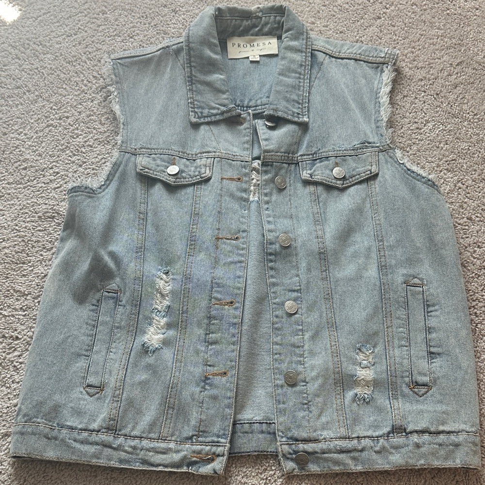 Promesa Light Blue Distressed Denim Vest
